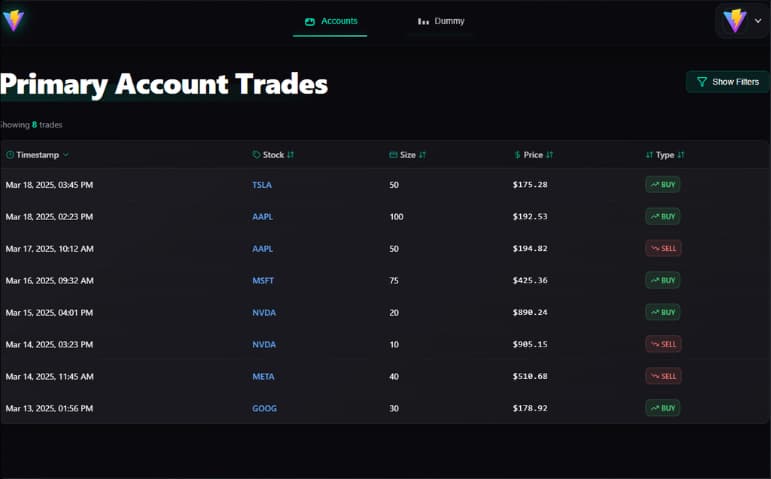 Trading Platform Frontend – View 3